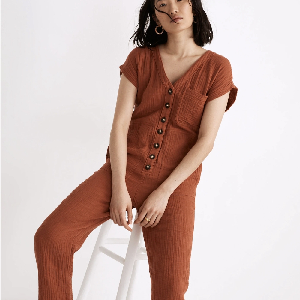 Madewell Orange Lightspun Cap-Sleeve Jumpsuit - Size Small